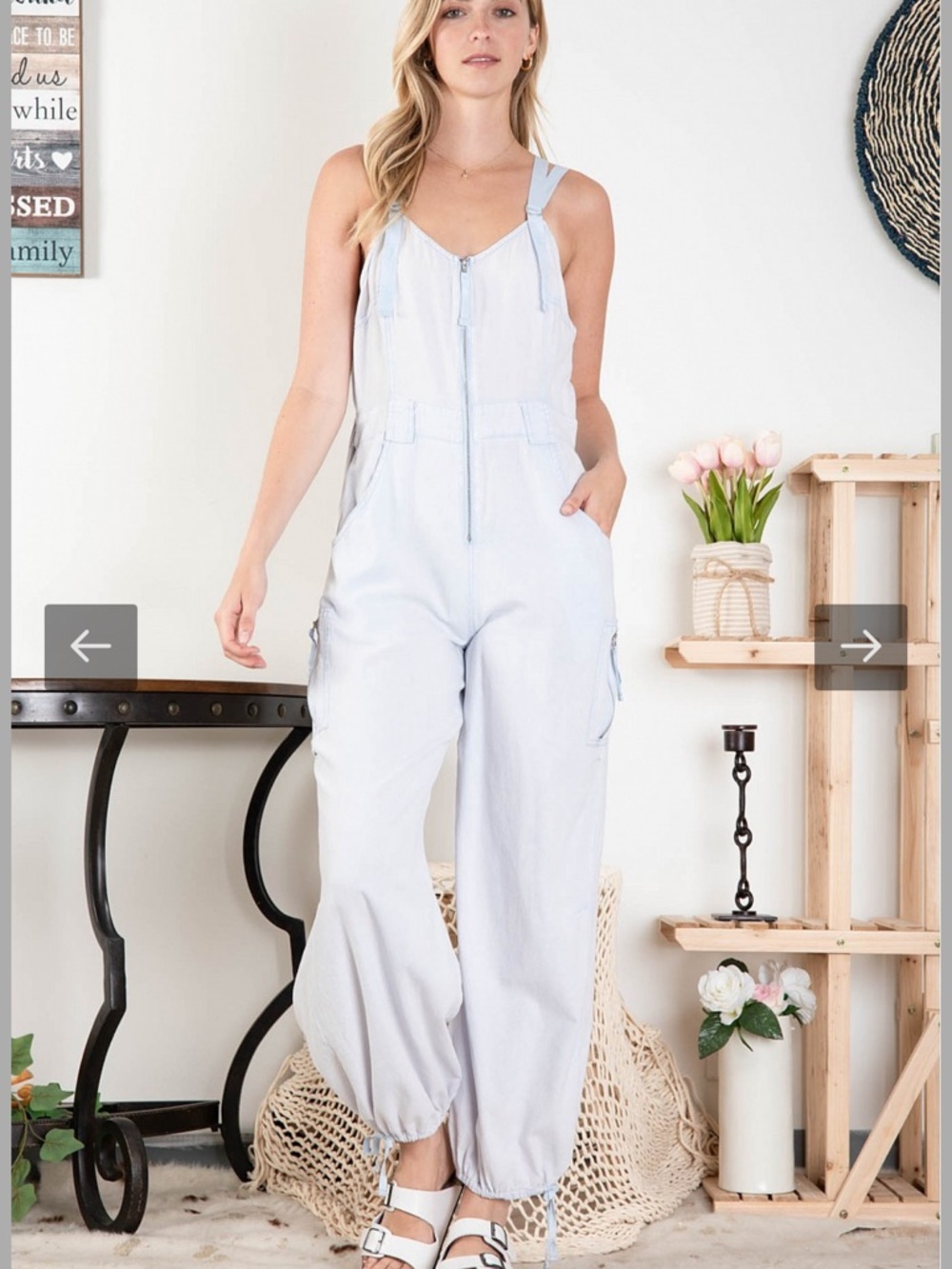 BlueVelvet Cotton Utility Jumpsuit Light Blue Adjustable Strap Cargo Style NWT S